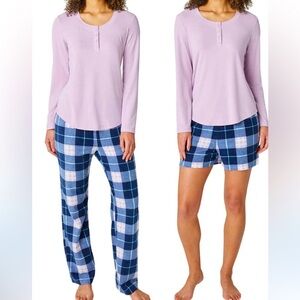 Women’s Eddie Bauer 3-Pc Waffle Fleece Pajamas Set 3X Purple Shirt+Shorts+Pants